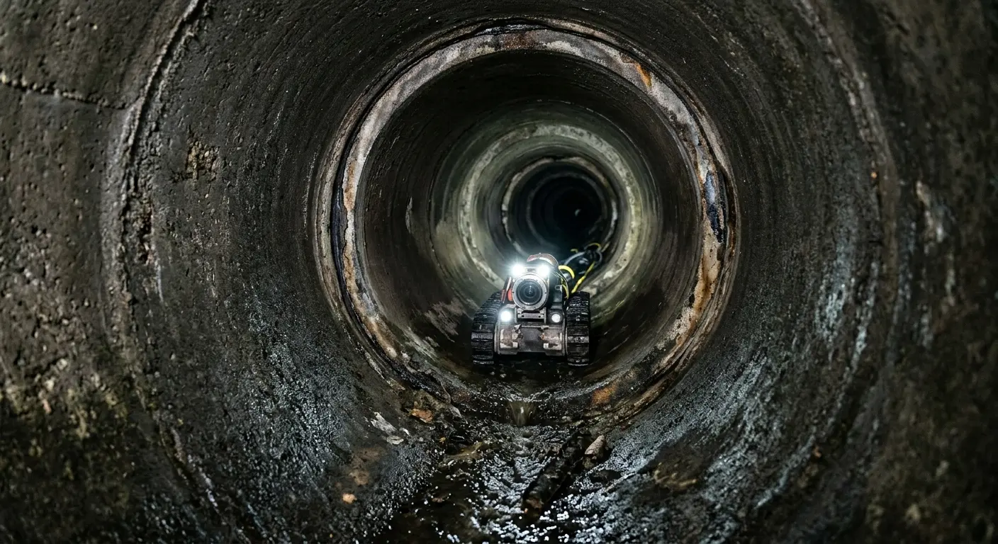Robotic sewer camera inspecting pipe interior for Drain Snake Service in Northborough