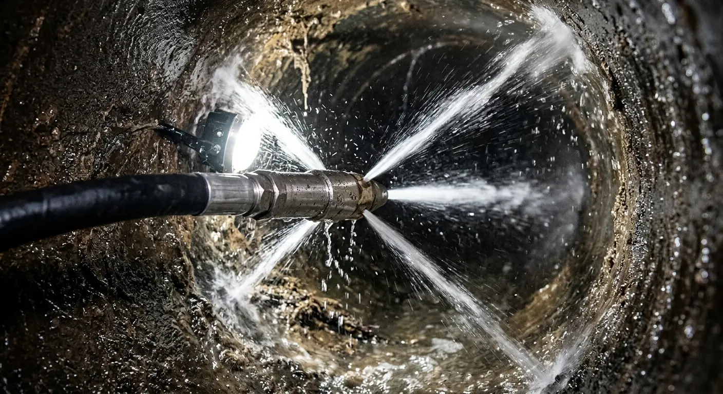 High-pressure hydro jetting nozzle cleaning sewer pipe for Sewer Line Relining in Northborough